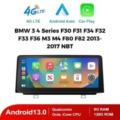 Pantalla Táctil 10.25" para BMW 3 4 Series F30 F31 F34 F32 F33 F36 M3 M4 F80 F82 2013-2017 Sistema NBT Original Android 13 Octa Core 1970*720 8+128GB 4G LTE con Carplay y Android Auto Inalambrico para Coche Compatible con iDrive SWC Requiere Entrada AUX