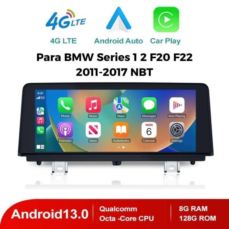 Pantalla Tactil 8.8″ BMW Series 1 2 F20 F22 2011-2017 NBT con Sistema Android 13 Octa Core 1920*720 8+128GB 4G LTE con Carplay y Android Auto Inalambrico Soporte iDrive SWC Requiere entrada AUX