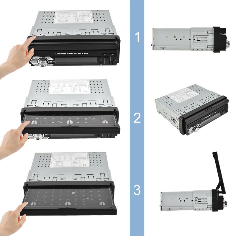 Pantalla 7" 1 DIN Plegable Manual con Carplay y Android Auto por Cable Bluetooth Radio Puerto USB + SD incluye Control Remoto + Control para Volante - Imagen 8